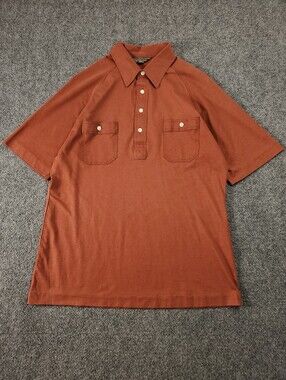 Vintage 70s Sears Sportswear Polo Shirt Mens Large Burnt Orange Retro Preppy